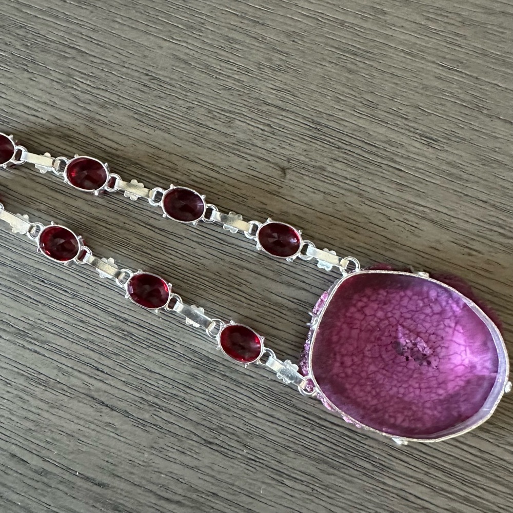 0548 Solar Quartz Druzy Garnet Big Necklace Statement Silver Gemstone Jewelry - Picture 7 of 9